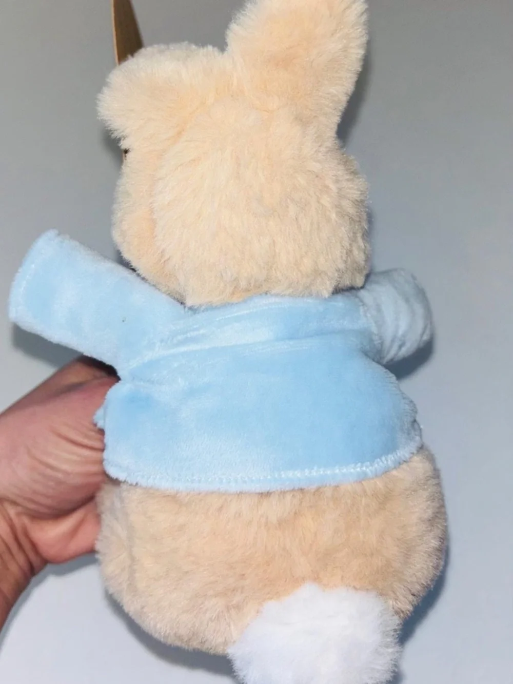 Plush Bunny in Light Blue Jacket - Soft Beige Rabbit Stuffed Toy